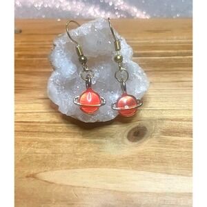 14K Gold Plated Coral Planet Saturn Earrings-Space Galaxy Celestial Jewelry -New